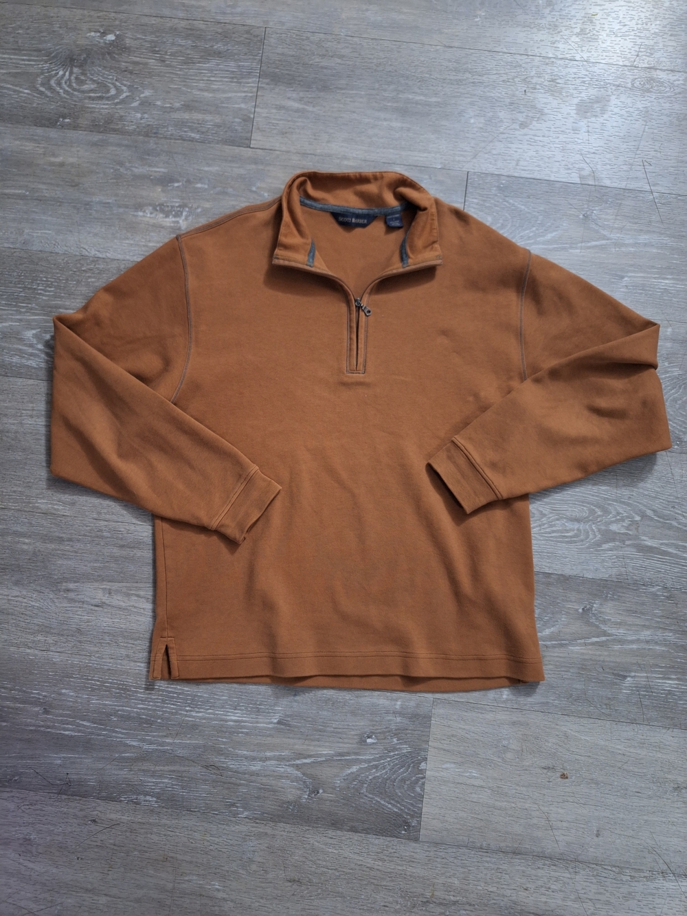 Scott Barber Pima Cotton Men's Zip-Neck Pullover Long Sleeve- Brown
